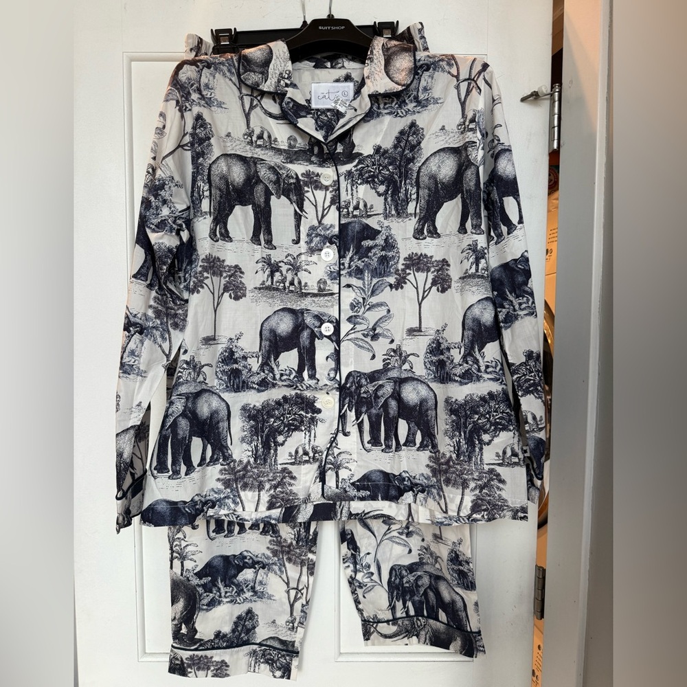 The Cat’s Pajamas Safari Toile Luxe Pima Cotton in Blue Large (current style) - Picture 13 of 16